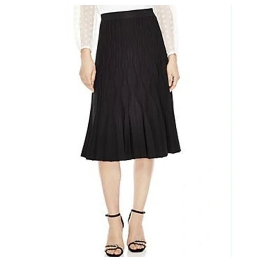 Sandro Paris Women’s 2 Black Pleated Midi Skirt A-Line Stretch Waist Classic